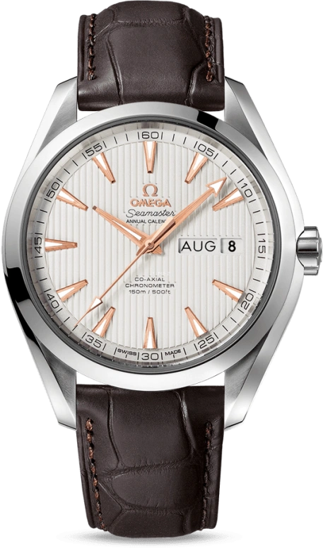 Omega,Aqua Terra 43mm,43mm,Stainless Steel,Silver,Automatic,Annual Calendar,Month,Date,Co-Axial Escapement,60hours,In-house Caliber,231,231.13.43.22.02.003