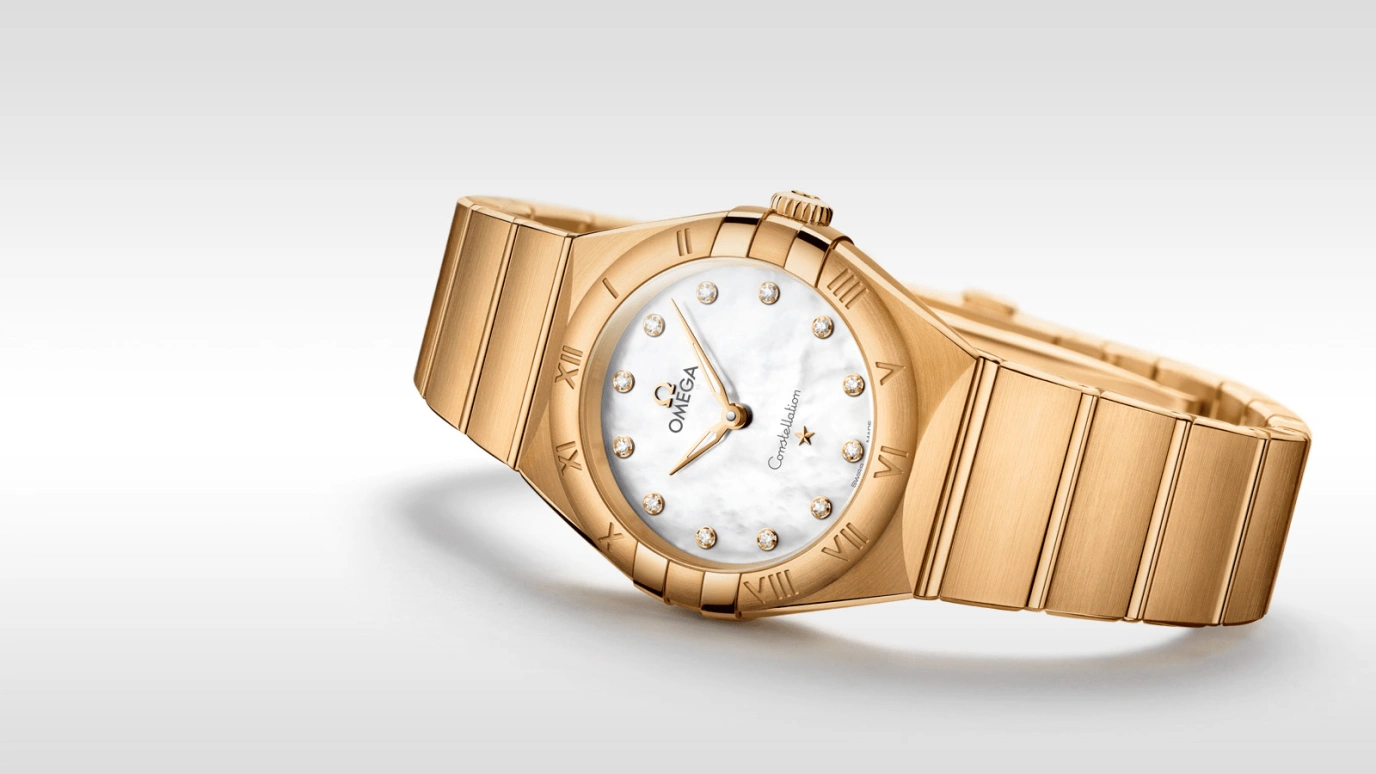 Omega,Constellation 28mm,28mm,Yellow Gold,White,Quartz,Day,Zodiac Indications,131,131.50.28.60.55.002