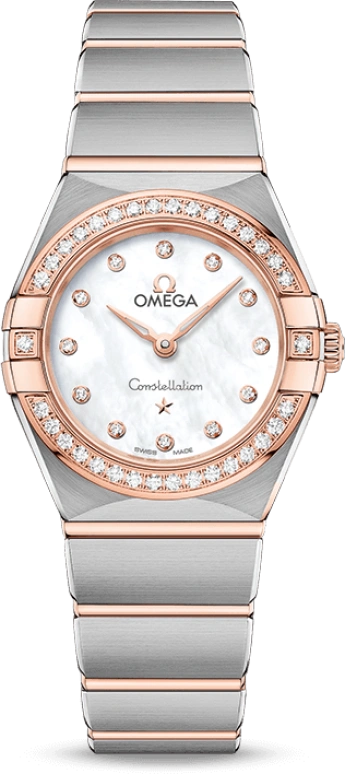 Omega,Constellation 25mm,25mm,Sedna Gold,Stainless Steel,White,Quartz,Day,Zodiac Indications,131,131.25.25.60.55.001