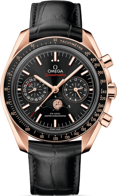 Omega,Speedmaster (Non-Moonwatch) 44.25mm,44.25mm,Ceramic,Sedna Gold,Black,Automatic,Chronograph,Moonphase,Date,Co-Axial Escapement,60hours,In-house Caliber,304,304.63.44.52.01.001