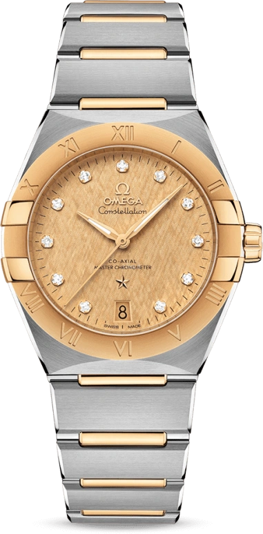 Omega,Constellation 36mm,36mm,Yellow Gold,Stainless Steel,Champagne,Automatic,Date,Co-Axial Escapement,131,131.20.36.20.58.001