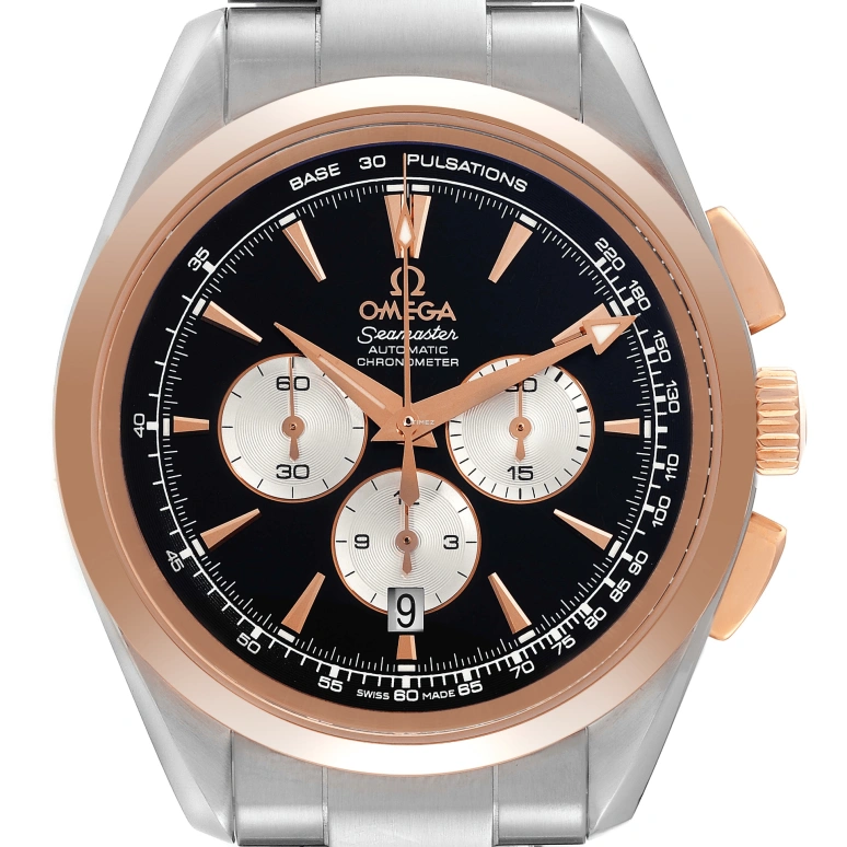 Omega,Aqua Terra 42.20mm,42.20mm,Red Gold,Stainless Steel,Black,Automatic,Chronograph,Day,221,221.20.42.40.01.002
