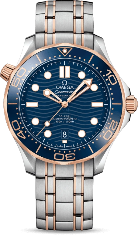 Omega,Seamaster Diver 300M 42mm,42mm,Ceramic,Sedna Gold,Stainless Steel,Blue,Automatic,Date,Co-Axial Escapement,210,210.20.42.20.03.002
