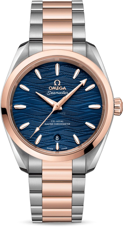 Omega,Aqua Terra 38mm,38mm,Sedna Gold,Stainless Steel,Blue,Automatic,Date,Co-Axial Escapement,220,220.20.38.20.03.001