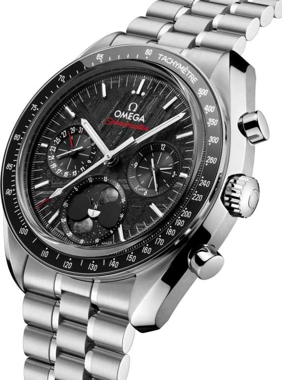 Omega,Speedmaster 43mm,43mm,Stainless Steel,Black,Handwound,Chronograph,Moonphase,Day,Anti-magnetic,60hours,In-house Caliber,304,304.30.43.52.01.001