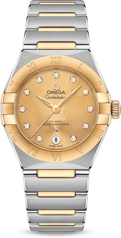 Omega,Constellation 29mm,29mm,Yellow Gold,Stainless Steel,Champagne,Automatic,Date,Co-Axial Escapement,131,131.20.29.20.58.001