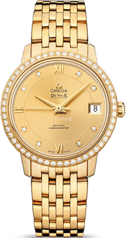 Omega,De Ville 32.70mm,32.70mm,Yellow Gold,Champagne,Automatic,Date,Co-Axial Escapement,424,424.55.33.20.58.001