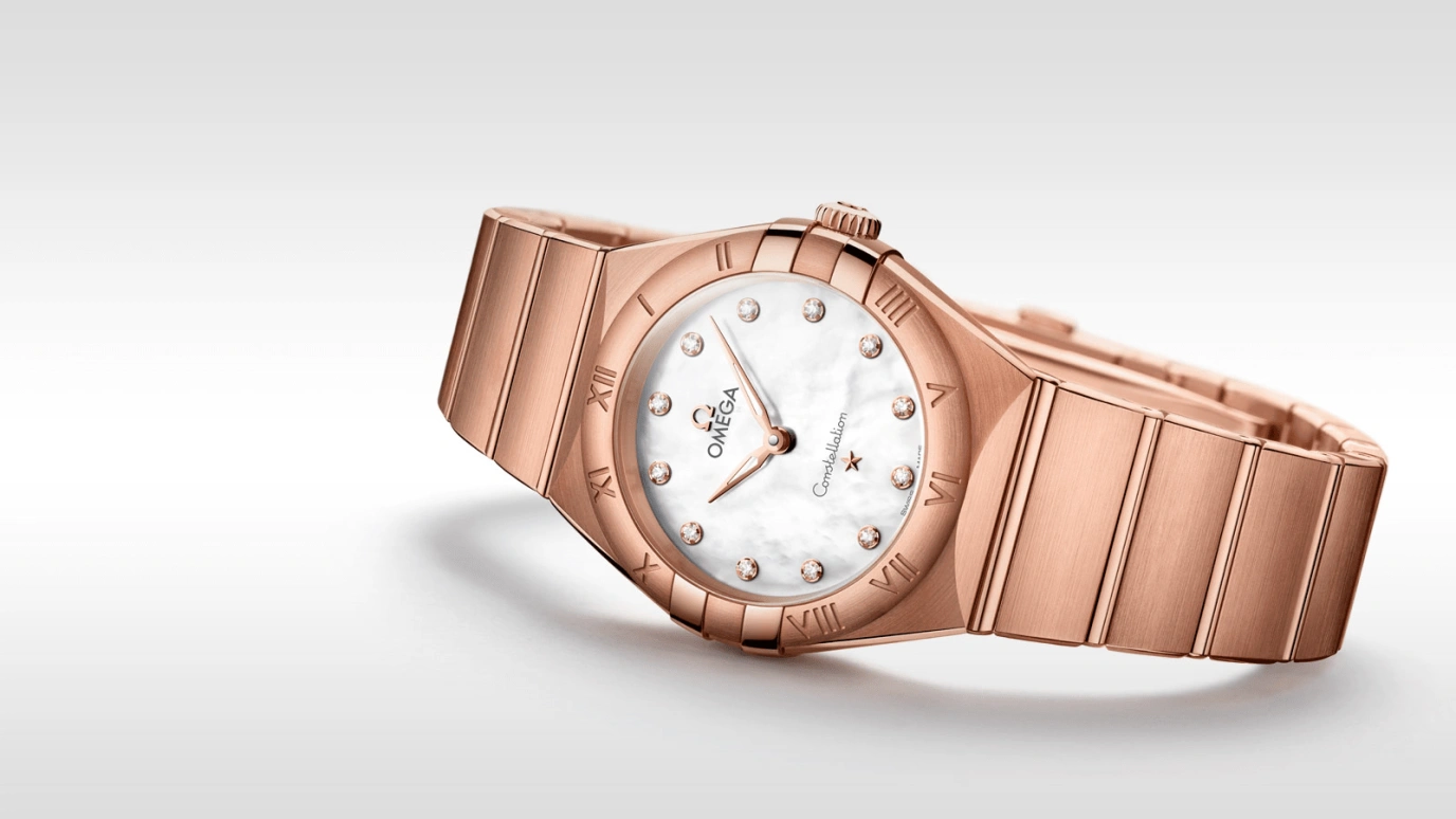 Omega,Constellation 28mm,28mm,Sedna Gold,White,Quartz,In-house Caliber,Sapphire,Crystal Glass,131,131.50.28.60.55.001