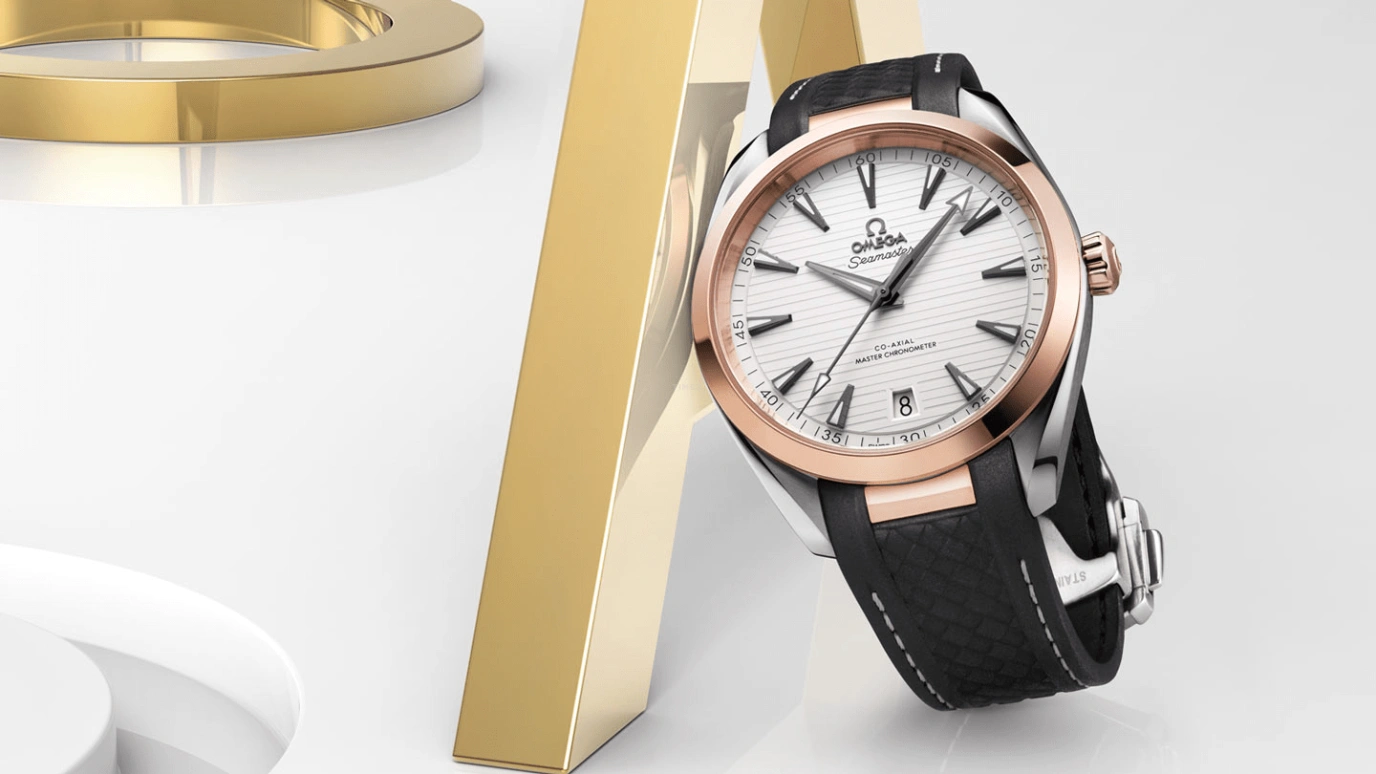 Omega,Aqua Terra 41mm,41mm,Sedna Gold,Stainless Steel,Silver,Automatic,Date,Co-Axial Escapement,220,220.22.41.21.02.001