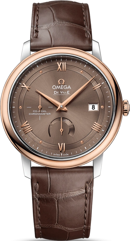 Omega,De Ville 39.50mm,39.50mm,Red Gold,Stainless Steel,Brown,Automatic,Date,Power Reserve Indicator,Co-Axial Escapement,424,424.23.40.21.13.001