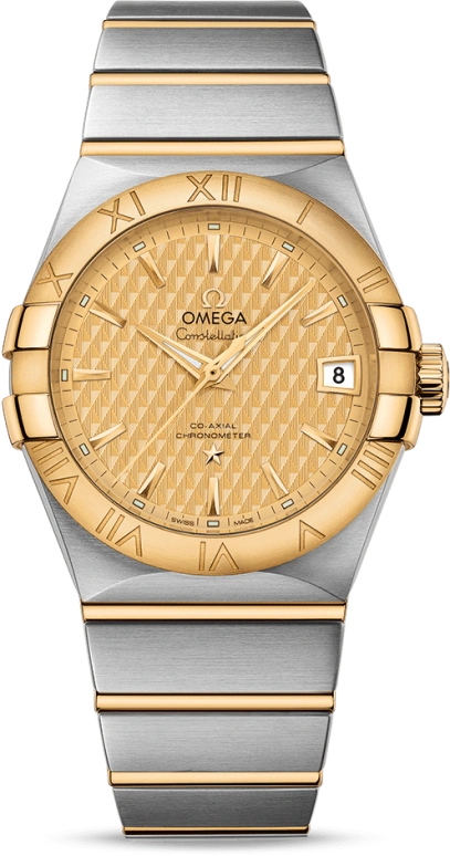 Omega,Constellation 38mm,38mm,Yellow Gold,Stainless Steel,Champagne,Automatic,Date,Co-Axial Escapement,123,123.20.38.21.08.002