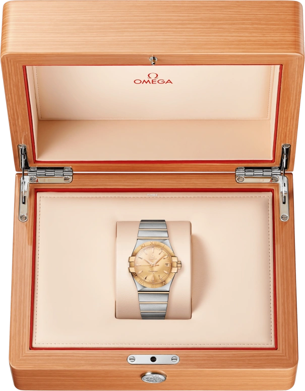 Omega,Constellation 35mm,35mm,Yellow Gold,Stainless Steel,Champagne,Quartz,Day,30000hours,123,123.20.35.60.08.001