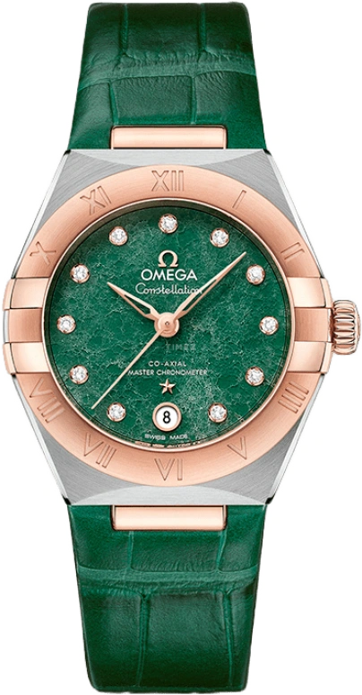 Omega,Constellation 29mm,29mm,Sedna Gold,Stainless Steel,Green,Automatic,Date,Co-Axial Escapement,131,131.23.29.20.99.001