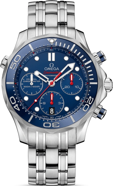 Omega,Seamaster Diver 300M 44mm,44mm,Stainless Steel,Blue,Automatic,Chronograph,Date,Co-Axial Escapement,Column Wheel,52hours,In-house Caliber,212,212.30.44.50.03.001