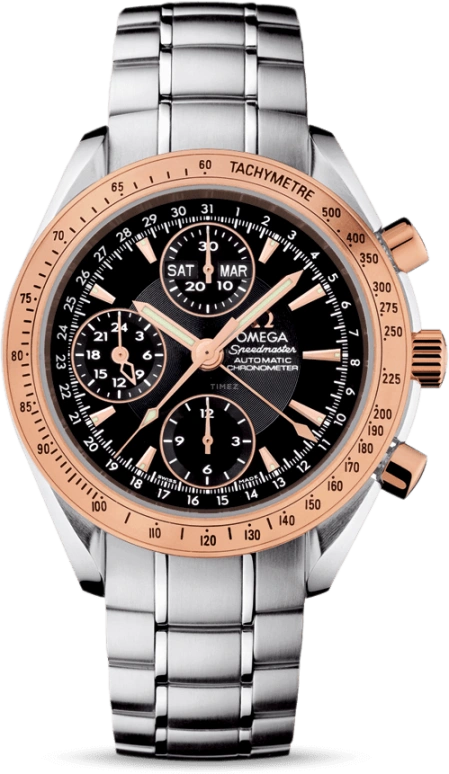 Omega,Speedmaster (Non-Moonwatch) 40mm,40mm,Red Gold,Stainless Steel,Black,Automatic,Chronograph,Month,Date,Day,42hours,In-house Caliber,323,323.21.40.44.01.001