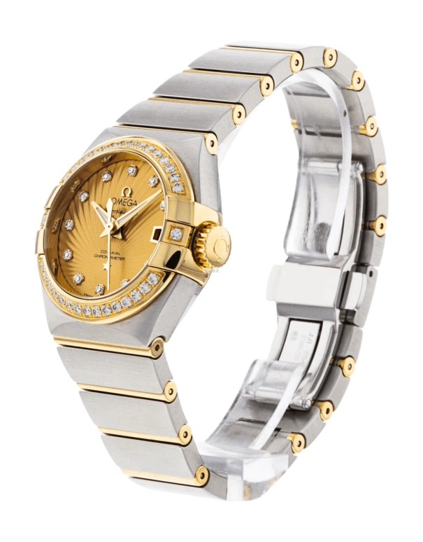 Omega,Constellation 27mm,27mm,Yellow Gold,Stainless Steel,Champagne,Automatic,Day,50hours,123,123.25.27.20.58.001