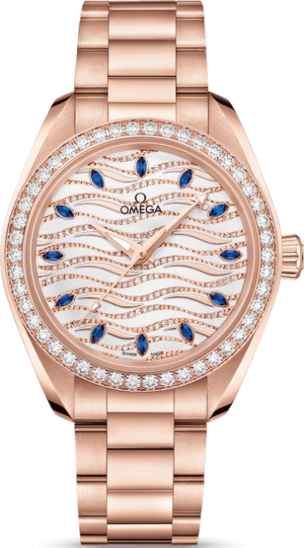 Omega,Aqua Terra 34mm,34mm,Sedna Gold,Blue,Automatic,Co-Axial Escapement,55hours,220,220.55.34.20.99.005