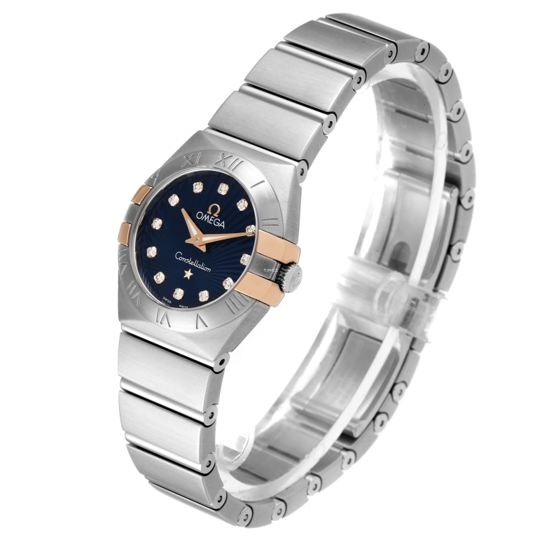 Omega,Constellation 24mm,24mm,Yellow Gold,Stainless Steel,Blue,Quartz,30000hours,In-house Caliber,123,123.20.24.60.53.002