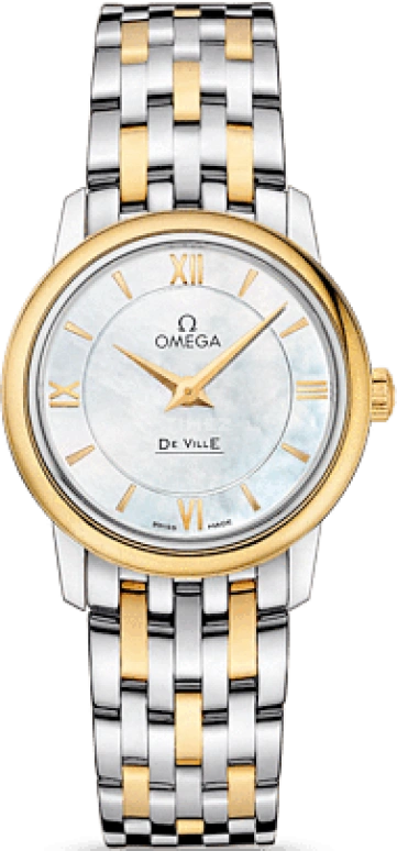 Omega,De Ville 27.40mm,27.40mm,Yellow Gold,Stainless Steel,White,Quartz,30000hours,In-house Caliber,424,424.20.27.60.05.001