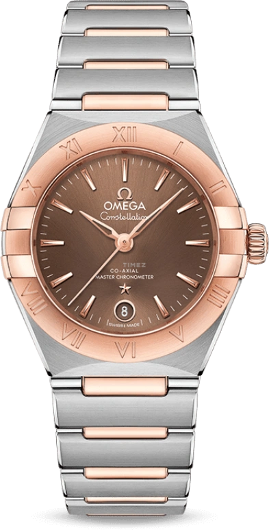 Omega,Constellation 29mm,29mm,Sedna Gold,Stainless Steel,Brown,Automatic,Date,Co-Axial Escapement,131,131.20.29.20.13.001