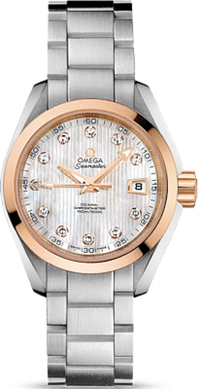 Omega,Aqua Terra 30mm,30mm,Red Gold,Stainless Steel,White,Automatic,Date,Zodiac Indications,Co-Axial Escapement,231,231.20.30.20.55.003