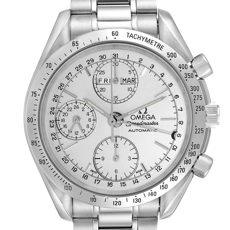 Omega,Speedmaster (Non-Moonwatch) 38mm,38mm,Stainless Steel,Silver,Automatic,Chronograph,Month,Date,Day,42hours,In-house Caliber,3521,3521.30.00