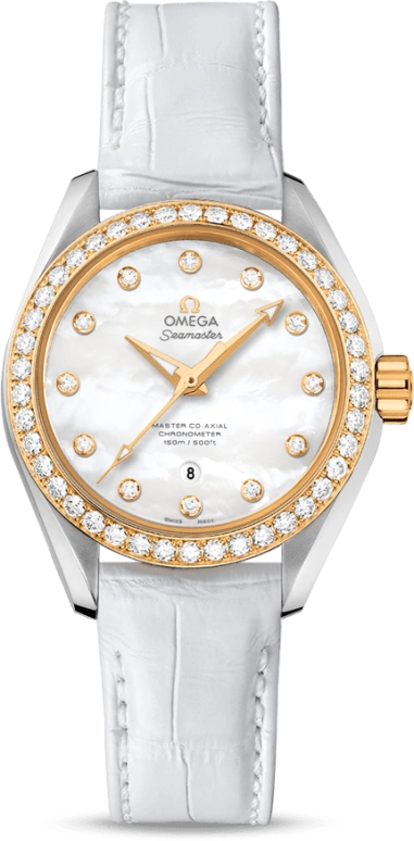 Omega,Aqua Terra 34mm,34mm,Yellow Gold,Stainless Steel,White,Automatic,Date,Zodiac Indications,Co-Axial Escapement,231,231.28.34.20.55.004
