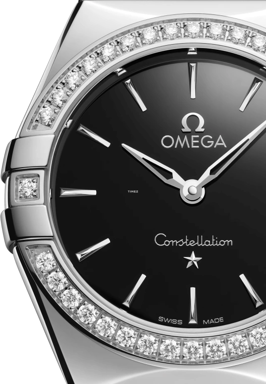 Omega,Constellation 28mm,28mm,Stainless Steel,Black,Quartz,In-house Caliber,Sapphire,Crystal Glass,131,131.15.28.60.01.001