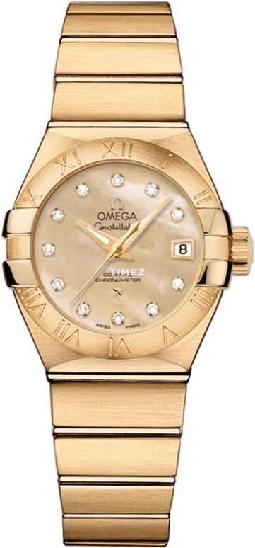 Omega,Constellation 27mm,27mm,Yellow Gold,Champagne,Automatic,Day,50hours,123,123.50.27.20.57.002