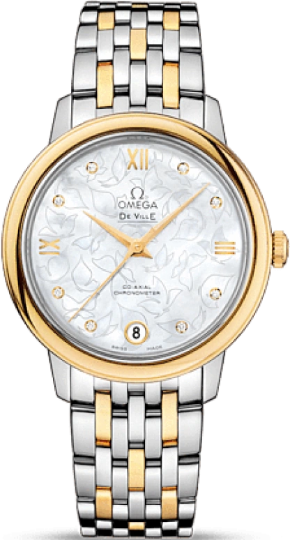 Omega,De Ville 32.70mm,32.70mm,Yellow Gold,Stainless Steel,White,Automatic,Date,Co-Axial Escapement,424,424.20.33.20.55.002