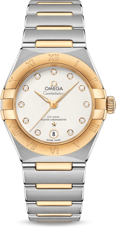 Omega,Constellation 29mm,29mm,Yellow Gold,Stainless Steel,Silver,Automatic,Date,Co-Axial Escapement,131,131.20.29.20.52.002