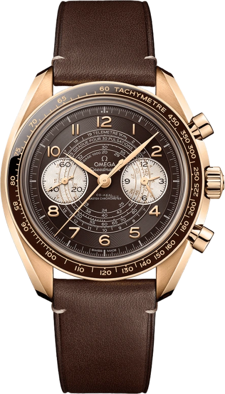 Omega,Speedmaster (Non-Moonwatch) 43mm,43mm,Bronze Gold,Brown,Handwound,Chronograph,Co-Axial Escapement,Column Wheel,329,329.92.43.51.10.001