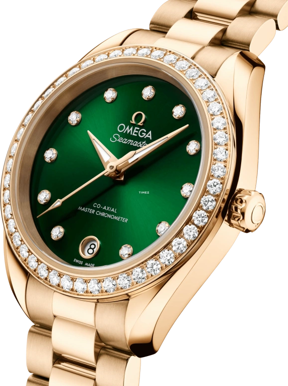 Omega,Aqua Terra 30mm,30mm,Moonshine Gold,Green,Automatic,Day,Anti-magnetic,220,220.55.30.20.60.001