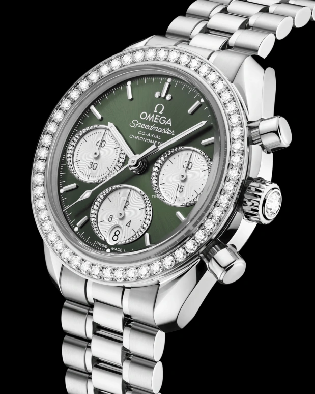 Omega,Speedmaster 38mm,38mm,Stainless Steel,Green,Automatic,Chronograph,Day,324,324.15.38.50.60.001