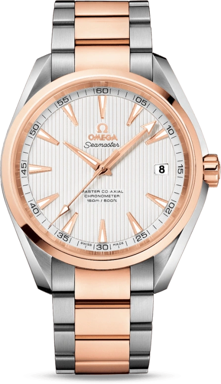 Omega,Aqua Terra 41.50mm,41.50mm,Red Gold,Stainless Steel,Silver,Automatic,Date,Co-Axial Escapement,231,231.20.42.21.02.001