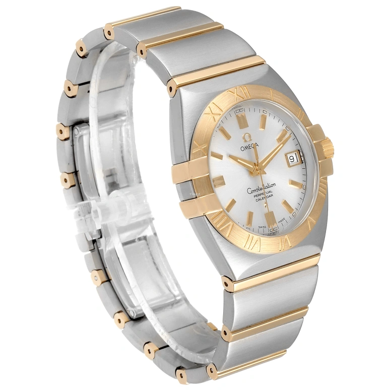 Omega,Constellation 38mm,38mm,Stainless Steel,Yellow Gold,Silver,Quartz,Perpetual Calendar,Day,1213,1213.30.00