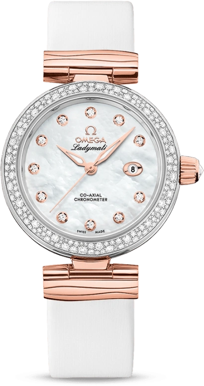 Omega,LadyMatic 34mm,34mm,Sedna Gold,Stainless Steel,White,Automatic,Date,Zodiac Indications,Co-Axial Escapement,425,425.27.34.20.55.004