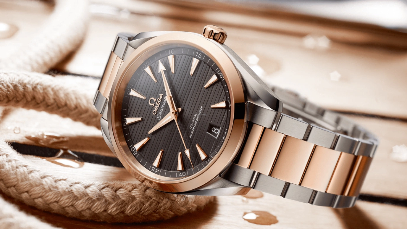 Omega,Aqua Terra 41mm,41mm,Sedna Gold,Stainless Steel,Grey,Automatic,Date,Co-Axial Escapement,220,220.20.41.21.06.001