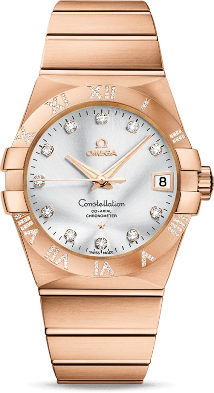 Omega,Constellation 38mm,38mm,Red Gold,Silver,Automatic,Date,Co-Axial Escapement,123,123.55.38.21.52.007