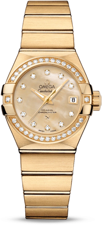 Omega,Constellation 27mm,27mm,Yellow Gold,Champagne,Automatic,Date,Co-Axial Escapement,123,123.55.27.20.57.002