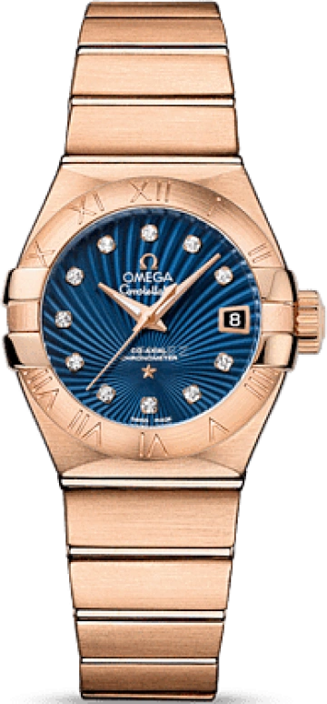 Omega,Constellation 27mm,27mm,Red Gold,Blue,Automatic,Date,Co-Axial Escapement,123,123.50.27.20.53.001