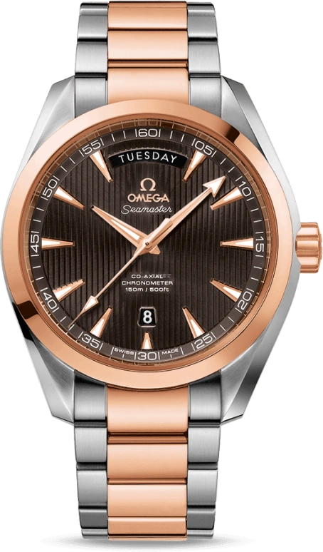 Omega,Aqua Terra 41.50mm,41.50mm,Red Gold,Stainless Steel,Grey,Automatic,Date,Day,Co-Axial Escapement,231,231.20.42.22.06.001