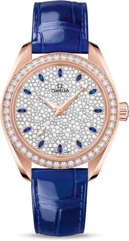 Omega,Aqua Terra 34mm,34mm,Sedna Gold,Blue,Automatic,Co-Axial Escapement,55hours,220,220.58.34.20.99.002