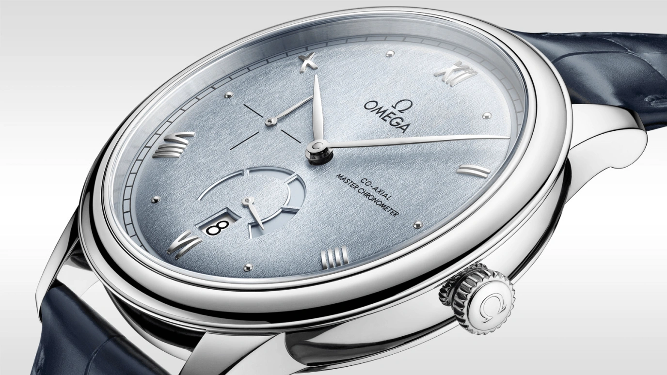 Omega,De Ville 41mm,41mm,Stainless Steel,Sky Blue,Automatic,Day,Power Reserve Indicator,Anti-magnetic,434,434.13.41.21.03.001