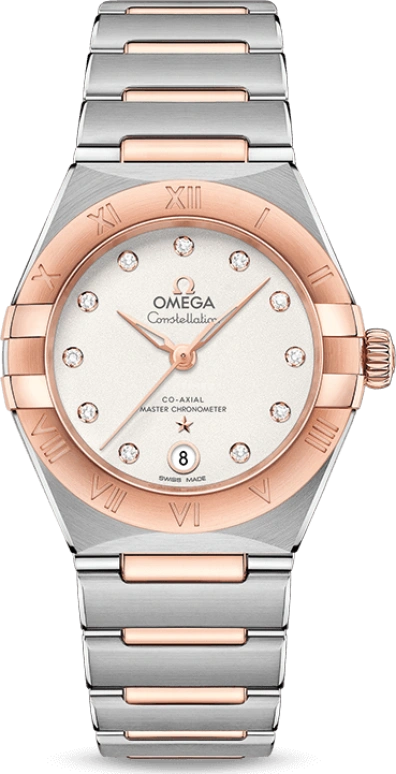 Omega,Constellation 29mm,29mm,Sedna Gold,Stainless Steel,Silver,Automatic,Date,Co-Axial Escapement,131,131.20.29.20.52.001