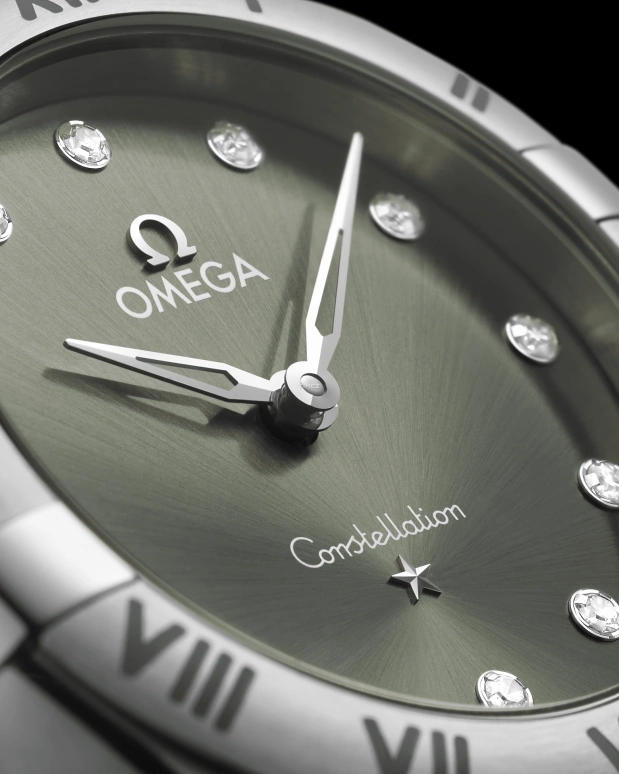 Omega,Constellation 28mm,28mm,Stainless Steel,Green,Quartz,In-house Caliber,Sapphire,Crystal Glass,131,131.10.28.60.60.001