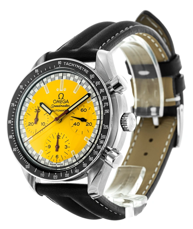 Omega,Speedmaster (Non-Moonwatch) 39mm,39mm,Stainless Steel,Yellow,Automatic,Chronograph,42hours,3810,3810.12.06