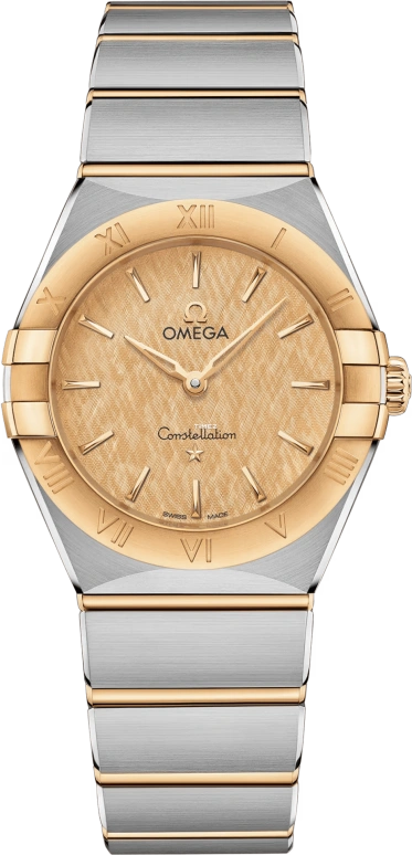 Omega,Constellation 28mm,28mm,Yellow Gold,Stainless Steel,Champagne,Quartz,In-house Caliber,Sapphire,Crystal Glass,131,131.20.28.60.08.001