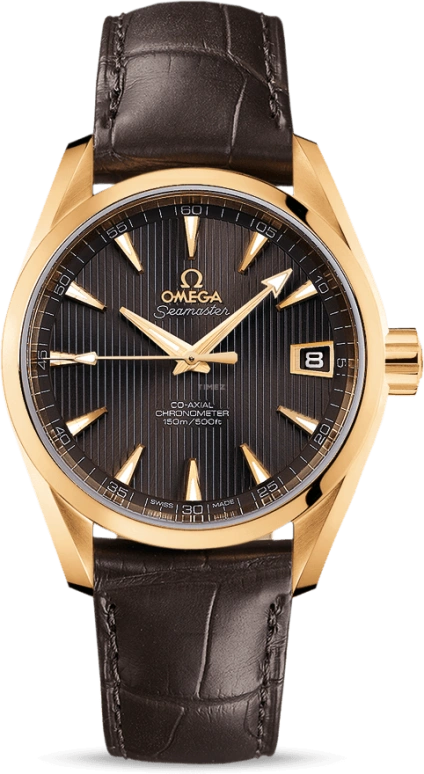 Omega,Aqua Terra 38.50mm,38.50mm,Yellow Gold,Grey,Automatic,Date,Co-Axial Escapement,231,231.53.39.21.06.002