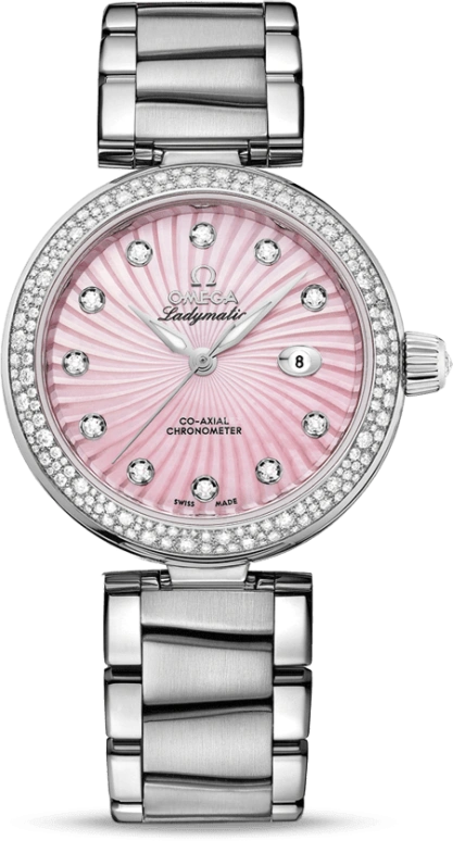 Omega,LadyMatic 34mm,34mm,Stainless Steel,Pink,Automatic,Date,Zodiac Indications,Co-Axial Escapement,425,425.35.34.20.57.001